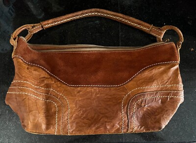 RABEANCO Purse Designer Leather Suede Brown Hobo Handbag Zip Rare Perfect
