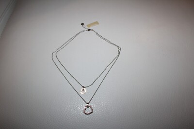 NWT MICHAEL KORS DOUBLE LAYER HEART NECKLACE SILVER TONE ROSE GOLD $115