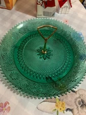 Indiana TIARA Glass Spruce GREEN Large Holiday Serving 12" Tidbit Dish Plate