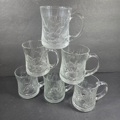 SET OF 6 Glass Coffee Cup 1970's France ARCOROC CANTERBURY Mug Tea - CROCUS