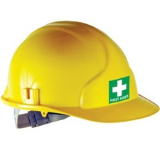 FIRST AIDER STICKER - SUITABLE FOR HELMETS AND HARD HATS - 5cms x 5cms