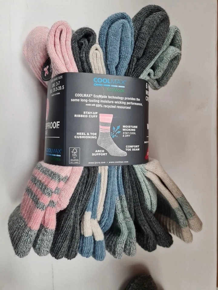 6 pares de calcetines Coolmax impermeables vintage para mujer Reino Unido 3-7 multi Foto 2 de 2