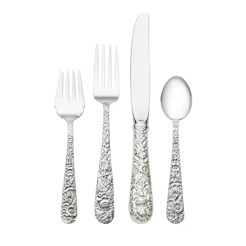 NEW Kirk Stieff Repousse Sterling Silver Flatware - 4 piece set 8 place settings
