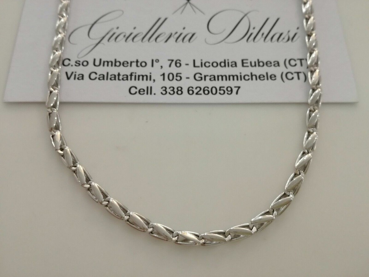 Collier Ras Du Cou En Or Blanc 18K Massif - Chaîne 50 Cm - 750‰ - Fabriqué En Italie - Neuf