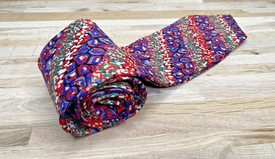 Vintage Tie Hathaway ALL SILK 40s 50s Retro Swing Jive blue red abstract stripe - Image 2 of 4