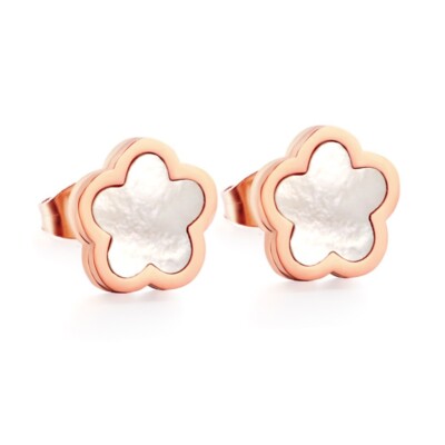 Rose gold 5 Leaf Clover Shimmer Stud Fashion Earrings Trending Jewellery 