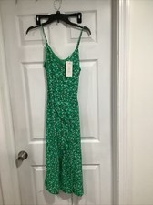 NWT Sienna Sky Green White Floral Button Front Sleeveless Midi Dress Belt Medium