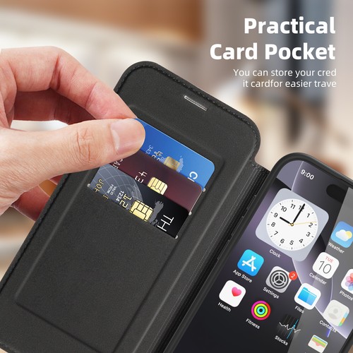 For iPhone 16e 16 Pro Max 15 14 13 12 11 RFID Leather Flip Magnetic Wallet Case - Picture 8 of 16