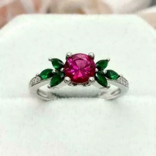 2.10Ct Round Lab Created Ruby Diamond Women's Wedding Ring 14k White Gold Plated - Image 2 of 4