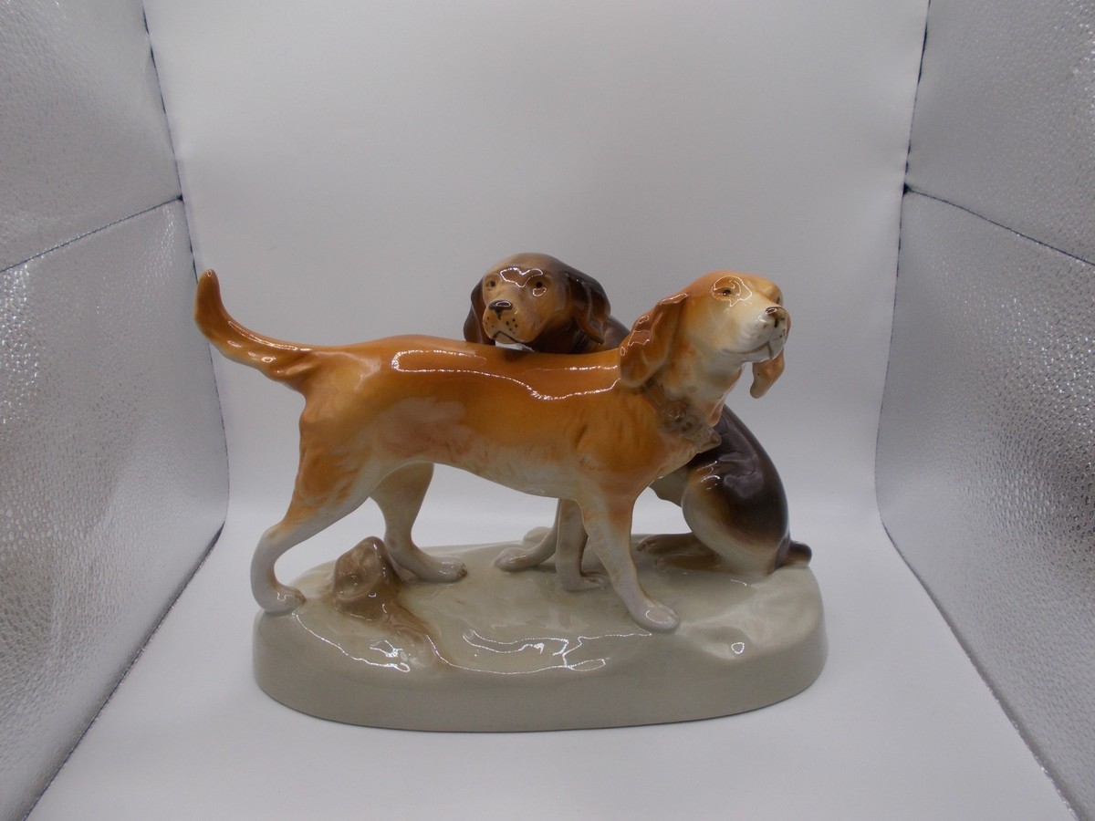 アンティーク雑貨  Dux Hunting Dogs Figurine Vintage Royal Dux Hand Painted Porcelain Hunting Dogs Figurine | eBay