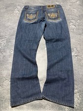 Vintage 00s Just Cavalli Y2K Embroided Logo Wide Jeans Pants Womens Sz 32 34