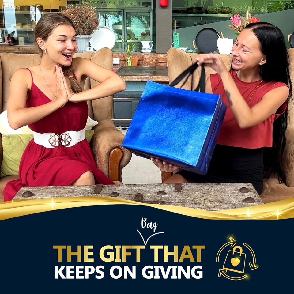 Bolsas de regalo azules de gran tamaño - Juego de 12 y 30 bolsas de regalo reutilizables azules brillantes con un Foto 4 de 4