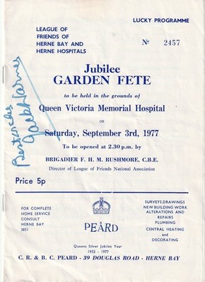 Herne Bay - Jubilee 1977 Garden Fete - QV Memorial Hosp - signiert Jack Warner.