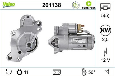 Anlasser Starter VALEO CORE-FLEX 201138 12V für OPEL VIVARO Bus K0 ZAFIRA LIFE 1