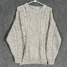 Aran Crafts Sweater Mens M Oatmeal 100 Wool Cable Knit Ireland Fisherman Chunky