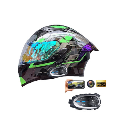 Motorcycle Intercom Helmet Camera Dual Visor Helmet Bluetooth Motor Helmets