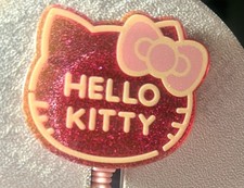 Hello Kitty Badge Reel Pink Glitter Head With...
