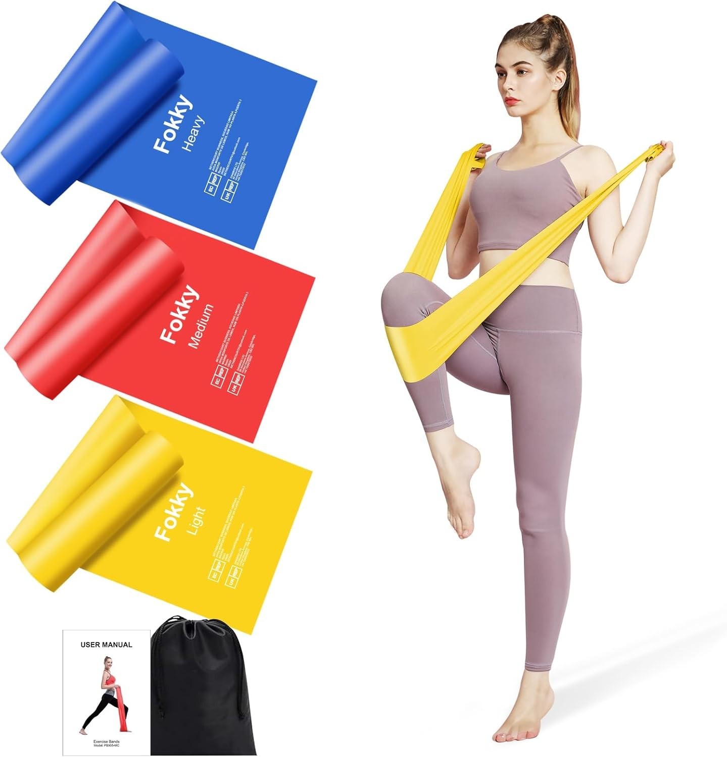 Fitnessband 3er-Set Theraband Lang Fitnessbänder Widerstandsbänder in 3 Stärke,