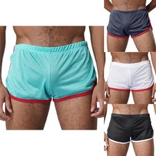Mens Sheer Mesh See Through Boxer Briefs Drawstring Swim Shorts Trunks Underwear