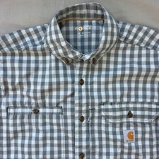 CARHARTT Short Sleeve Mens Medium Force Relaxed Fit Gingham Button Down Shirt