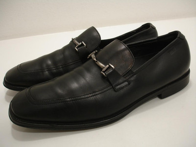 Men's US sz 10 M Hugo Boss Black Leather Silver Bit Loafer Shoes Dress  Slip-On