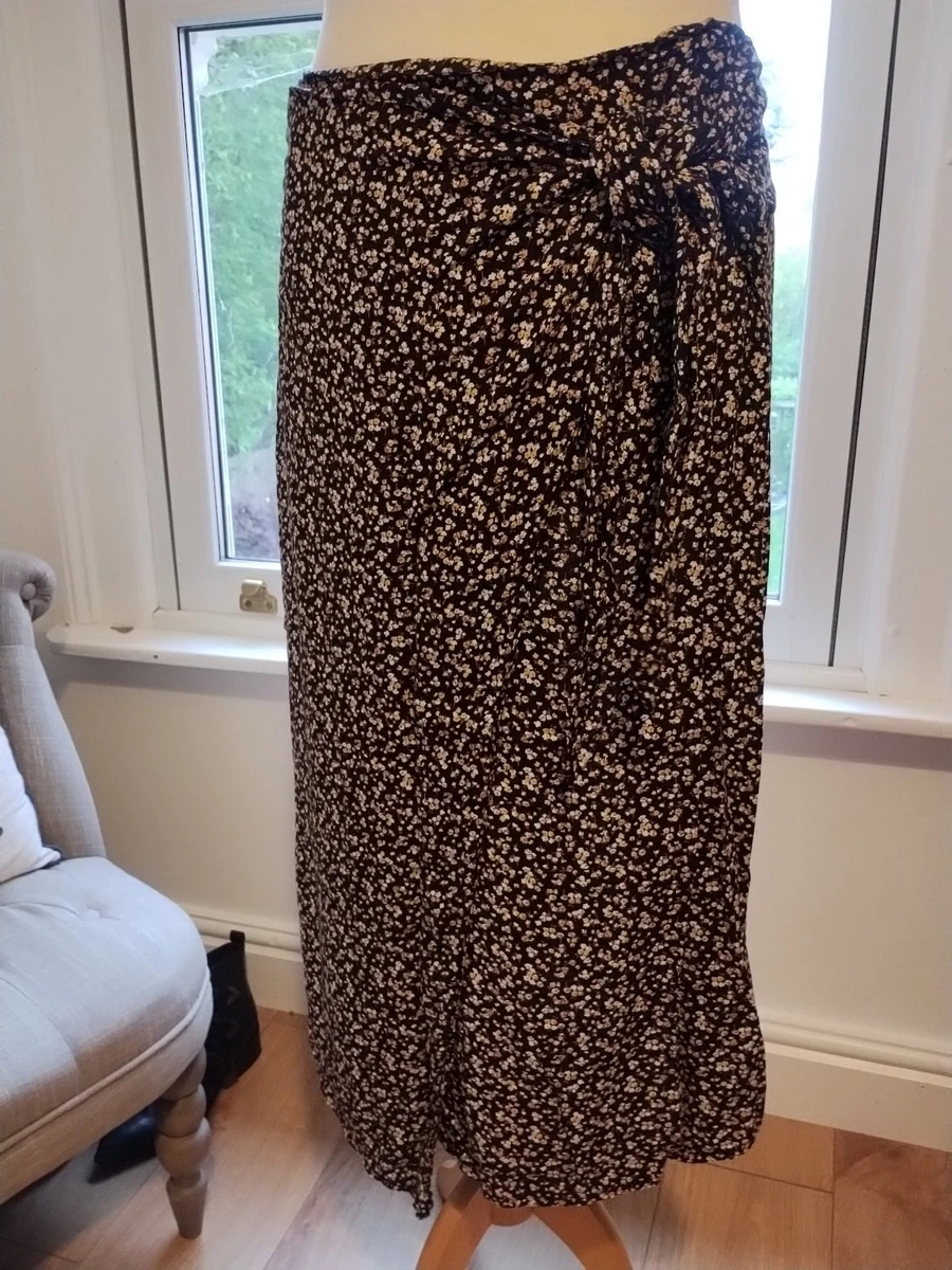 Jupe Longue Fat Face Femme - Noire à Fleurs Blanches - Taille UK 16 - Plissée