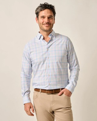 johnnie-O Performance Button Down Shirt - Singleton Lapis Size M