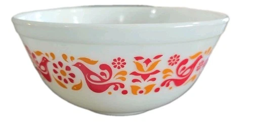 Vntg Pyrex Friendship #403 Ovenware 2.5 Quart Red Birds Cinderella Mixing Bowl
