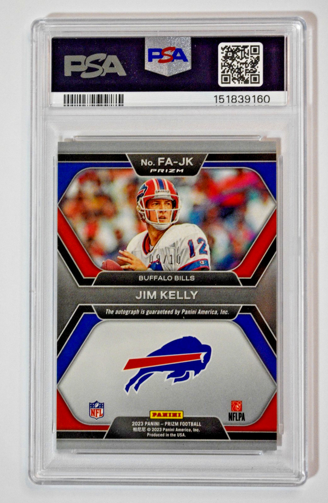 2023 Panini Prizm Jim Kelly Flashback Auto Autograph Gold /10 PSA 8 Bills view 2