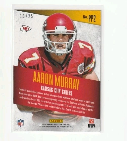 2014 Panini Prestige Prestigious Picks Green /25 Aaron Murray #PP2 Rookie RC - Image 2 of 2