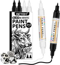 4 Count Dual Tip Oil Based Black White Paint Pen 0.7Mm 3Mm , White Permanent M