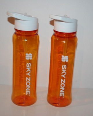 Lot of 2 Sky Zone Trampoline Park Orange White Tall Plastic Water Bottles 22 Oz
