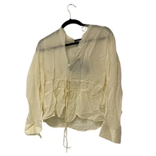 Massimo Dutti Women Flowing Tie Up Shirt Blouse XS Cream Semi Sheer 5190/933 NWT