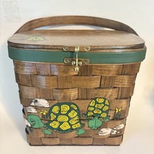 Vtg Caro Nan Woven Basket Purse Turtles Quilted Lining Retro Signed