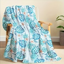 1pc Soft Turtle Printed Flannel Throw Blanket For All Seasons - Gift Blanket  