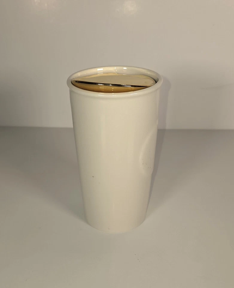 Vaso Starbucks raro oro blanco cremallera con tapa cerámica taza 10 oz año 2015  Foto 4 de 4