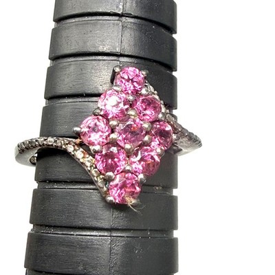 STS Cluster Ring rosa Turmalin elegant oxidiert Sterlingsilber Gr. 8 NEU