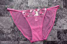 NWT VICTORIA'S SECRET PINK EMBROIDERED HEART MESH STRING BIKINI PANTIES RUNS BIG