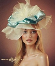 Aimee Fuller Baby Blue Satin Cream Off White Kentucky Derby Hat Ascot Fascinator