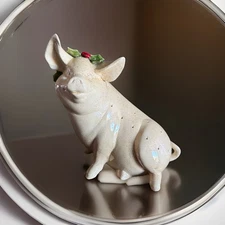 Vtg Rare Hand painted Large Ceramic Pig.  Skewer Holder Farmhouse Christmas