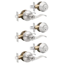 3 Pack Double Cylinder Deadbolt Wave Lever Set, Satin Nickel, Heavy Duty