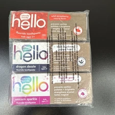 hello Variety(Unicorn,Strawberry,Dragon) Fluoride Kids Toothpaste 4.2 Oz, Pack-3