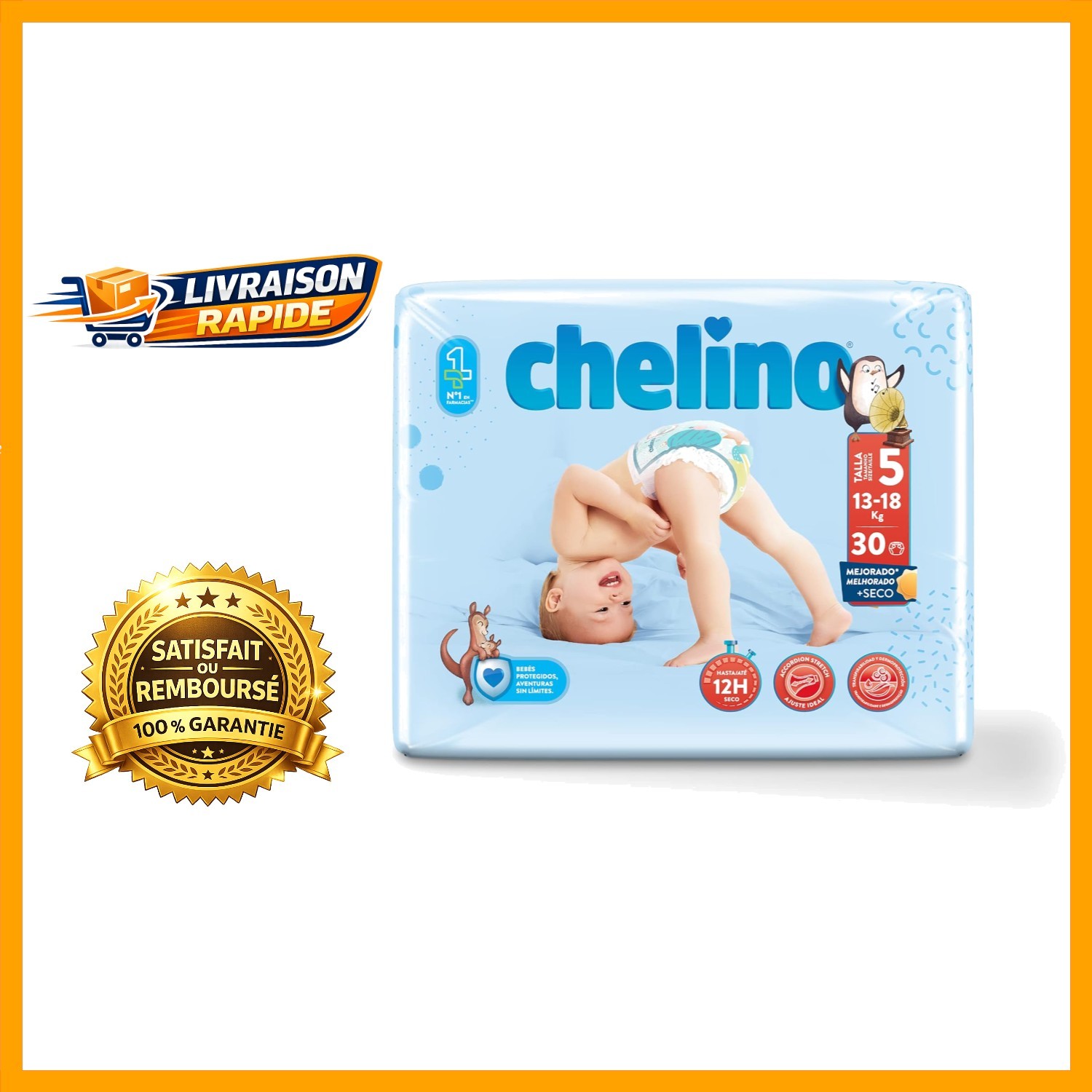 Couches pour bébé Chelino Talla 5 change jetable absorbant pour fille et garçon