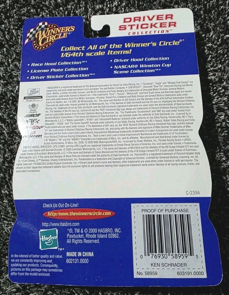 Winner's Circle Ken Schrader #36 M&M's Driver Sticker Collection Fast Shipping!  - Image 2 of 2