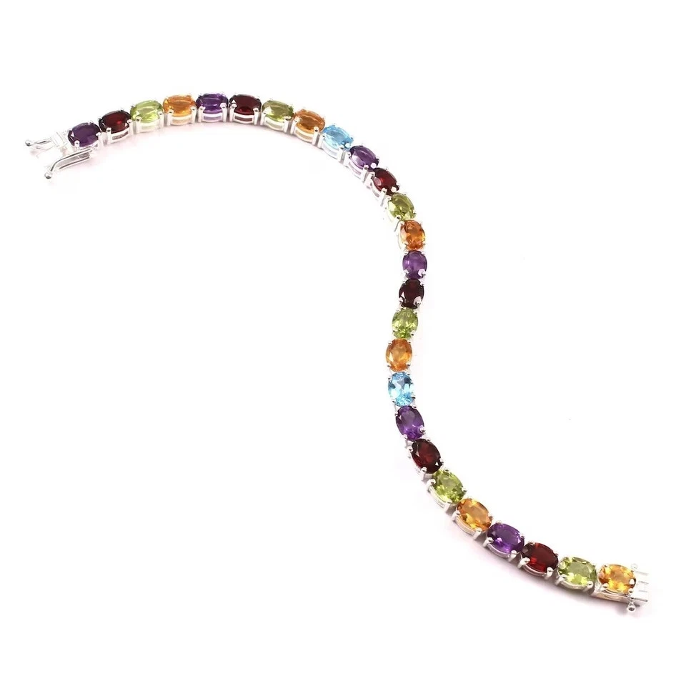 Brazalete tenis mujer zafiro ovalado multicolor de 12 quilates con zafiro creado en laboratorio de plata 925 de 7" Foto 2 de 4