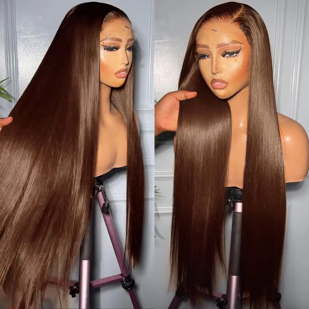 13x4 13x6 HD Chocolate Brown Straight Lace Frontal Wig Human Hair