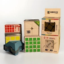 Rubik’s Speed Cube Bundle Yuehun 2x2, Mo Fang Ge 3x3, Used 4x4, Moyu Stands NIB