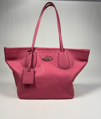 Coach Cross grain Taxi Fuchsia Pink Leather Zip Top Tote Bag Purse 