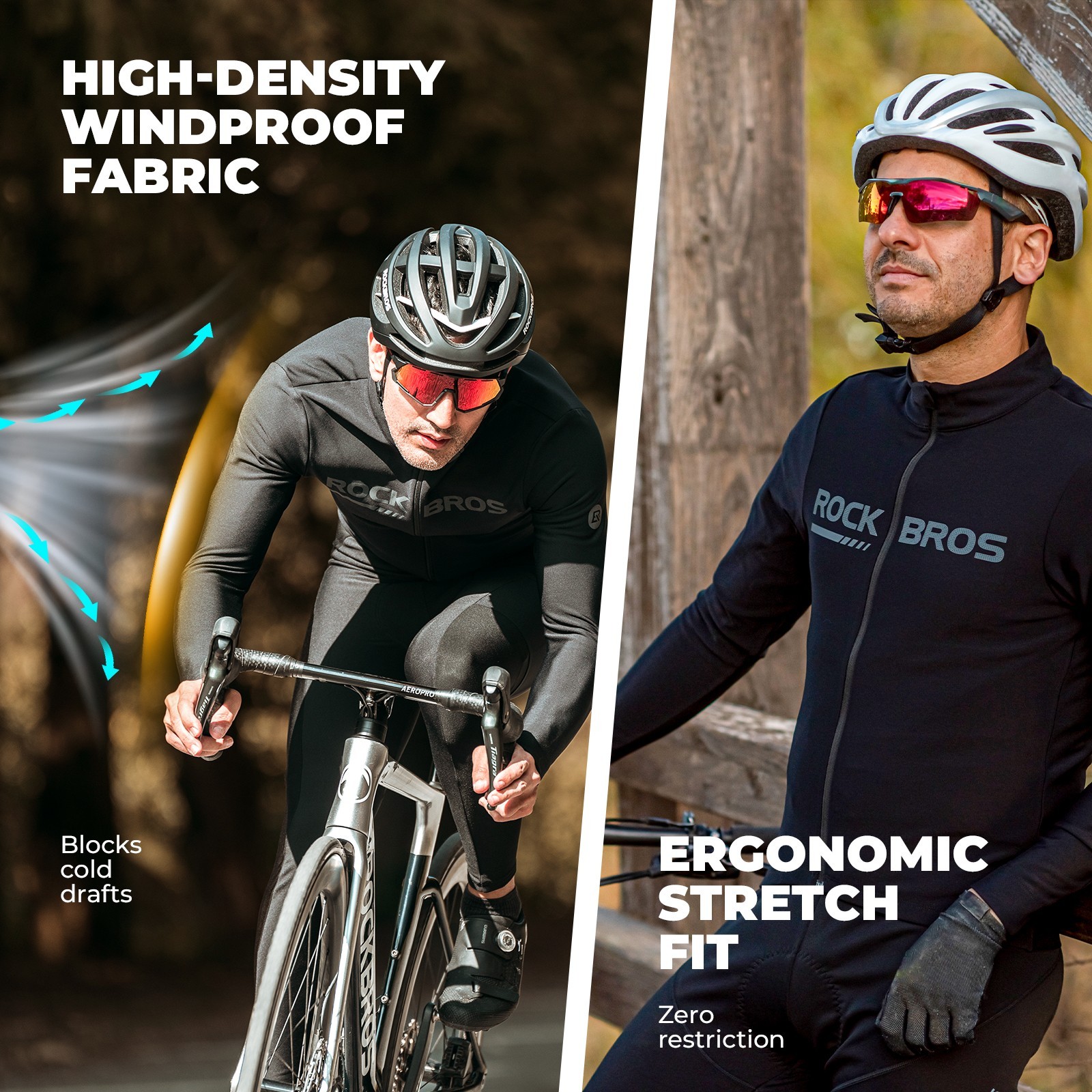 ROCKBROS Tuta Bici Giacca Invernale Giacche Pantaloni Sport Antivento Calda Uomo Asia foto 3
