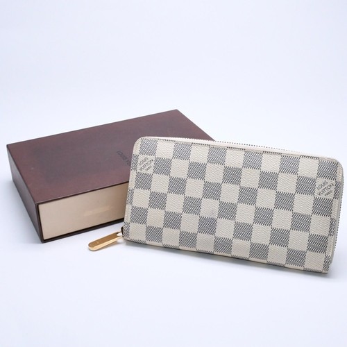 LOUIS VUITTON Zippy Wallet White Gray Damier Azur N41660 Used 4a003006